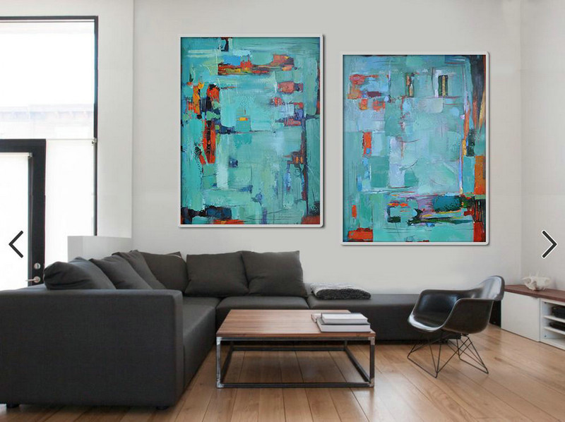Modern Art,Set Of 2 Contemporary Art On Canvas,Abstract Art On Canvas, Modern Art,Green,Red,Orange.etc